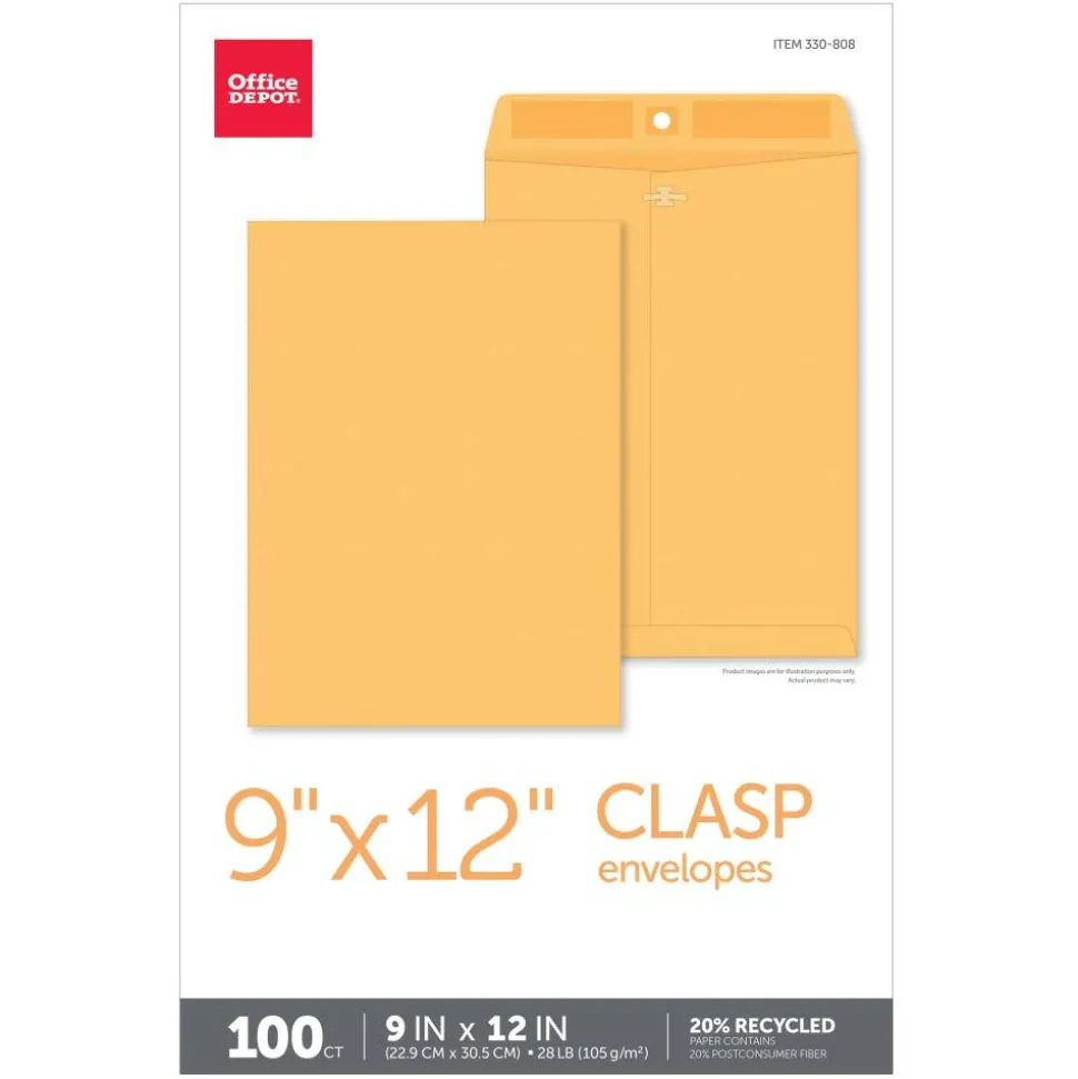 Manila Envelopes, 9" x 12", Clasp Closure, Brown Kraft, Box Of 100