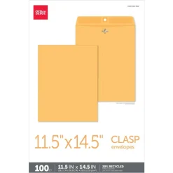 Manila Envelopes, 11-1/2" x 14-1/2", Clasp Closure, Brown Kraft, Box Of 100