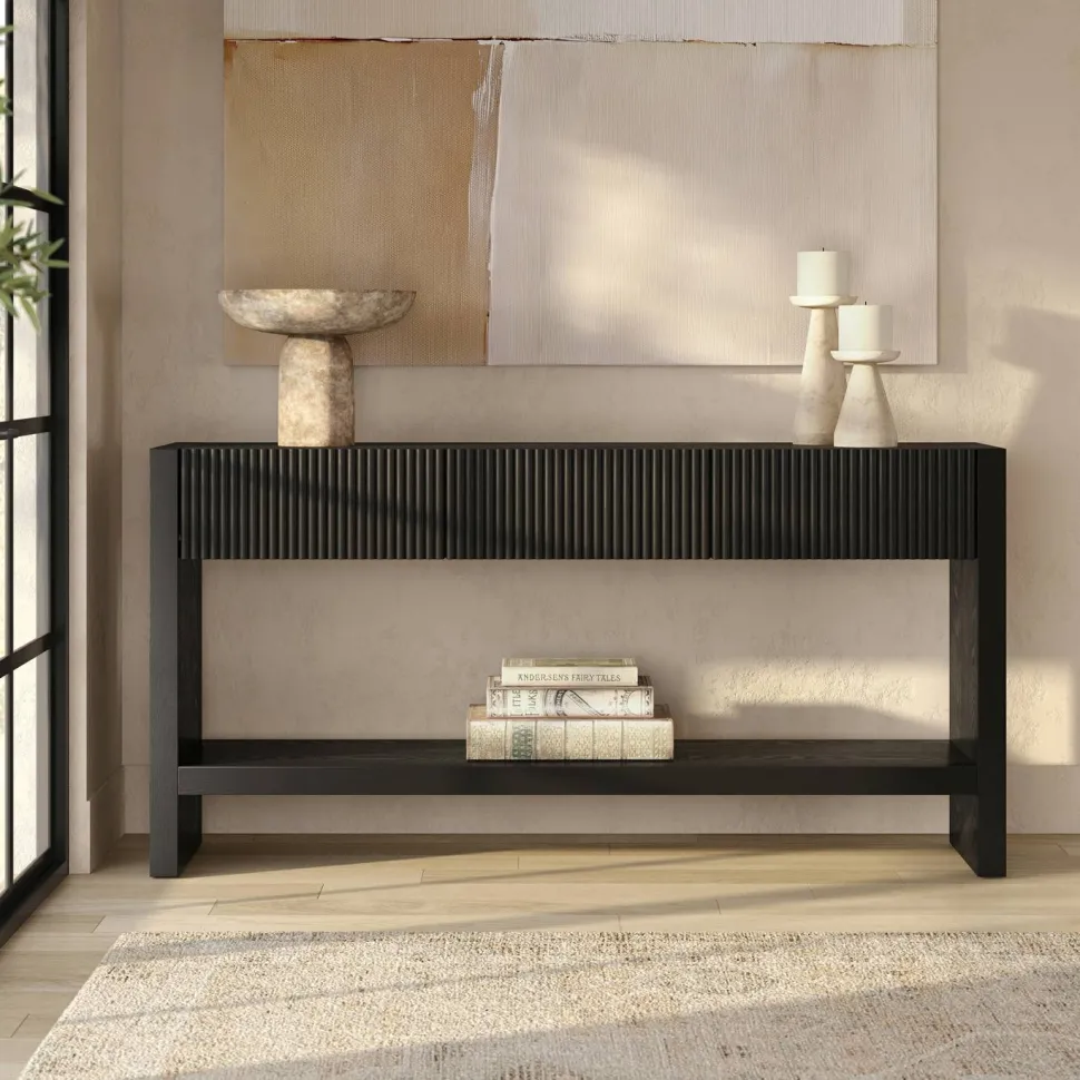 Manzanita 60" Wide Rectangular Fluted Console Table in Black Veneer