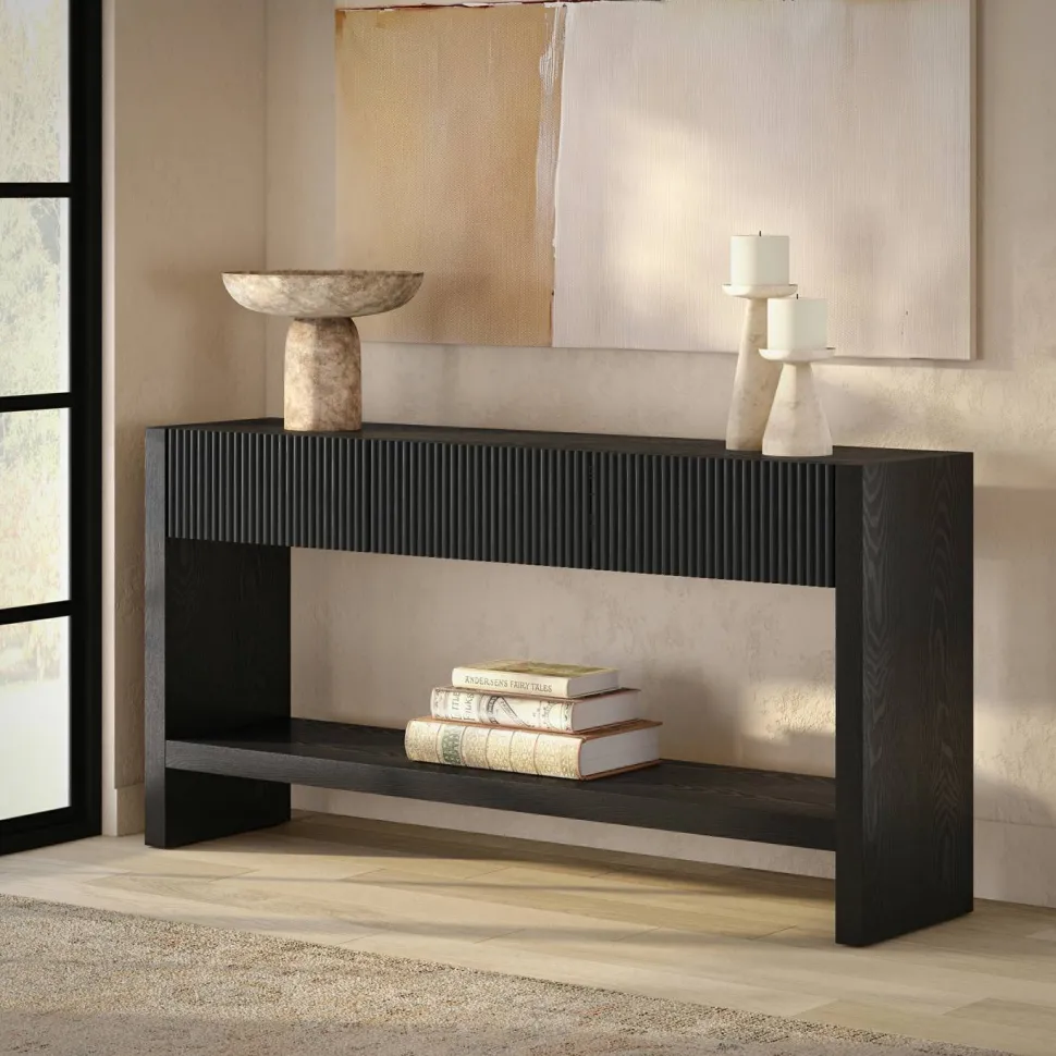 Manzanita 60" Wide Rectangular Fluted Console Table in Black Veneer