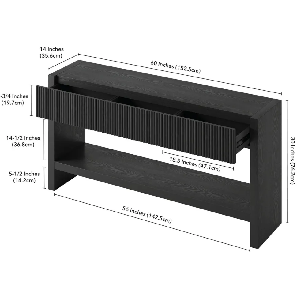 Manzanita 60" Wide Rectangular Fluted Console Table in Black Veneer