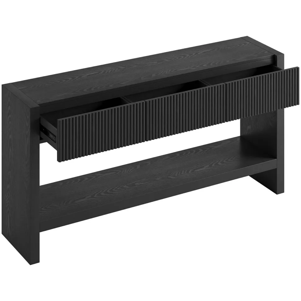 Manzanita 60" Wide Rectangular Fluted Console Table in Black Veneer