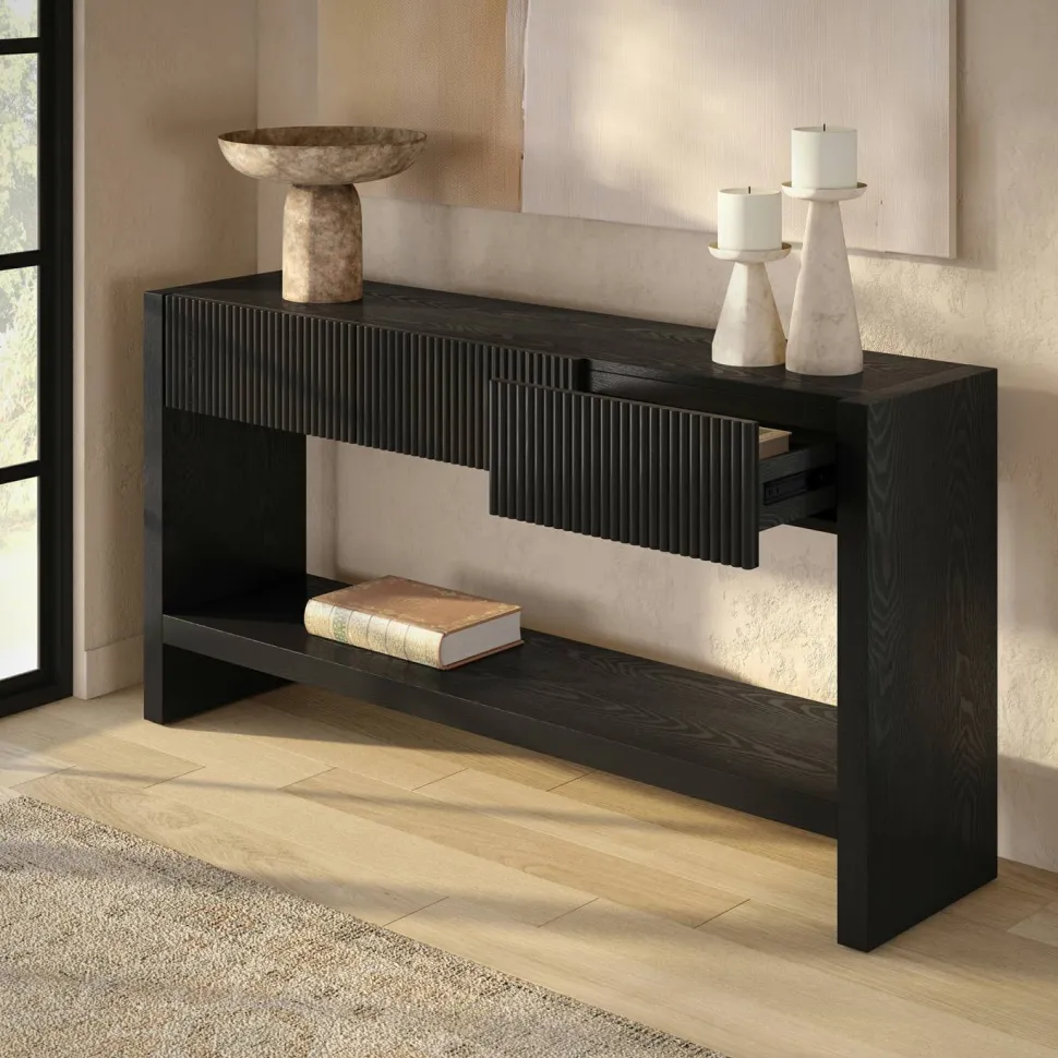 Manzanita 60" Wide Rectangular Fluted Console Table in Black Veneer