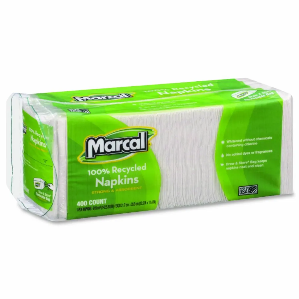 Marcal Luncheon Napkins, 11-3/8"H x 10-1/2"W, 100% Recycled, Pack Of 400