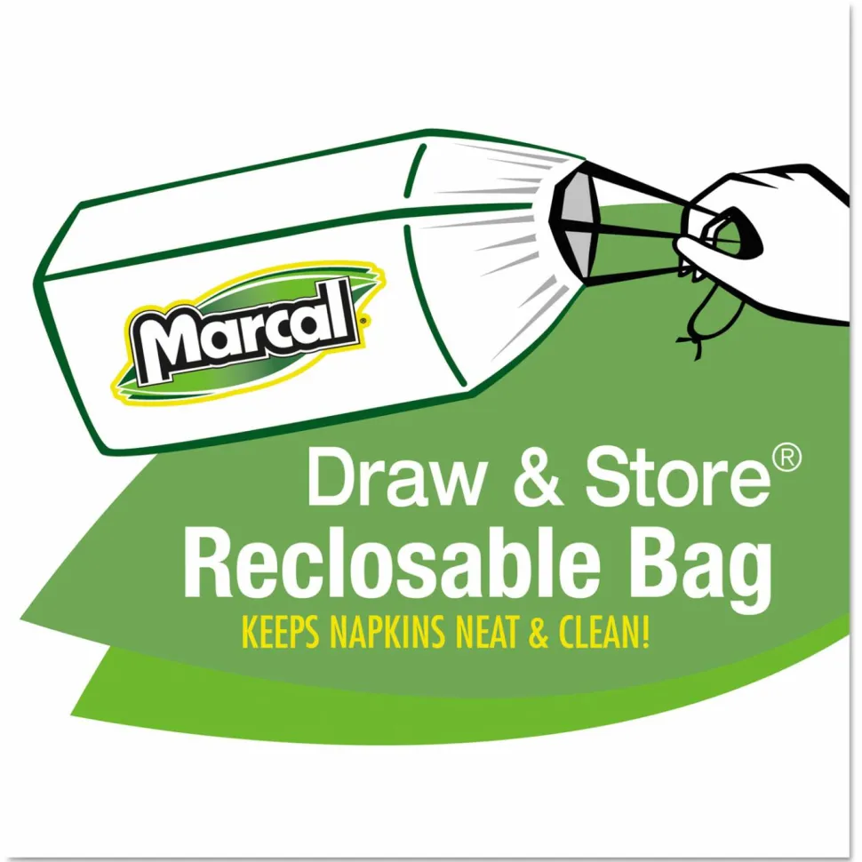 Marcal 1-Ply Luncheon Napkins, 12-1/2"H x 11-1/4"W, 100% Recycled Paper, White, 400 Napkins Per Pack, 6 Packs Per Carton