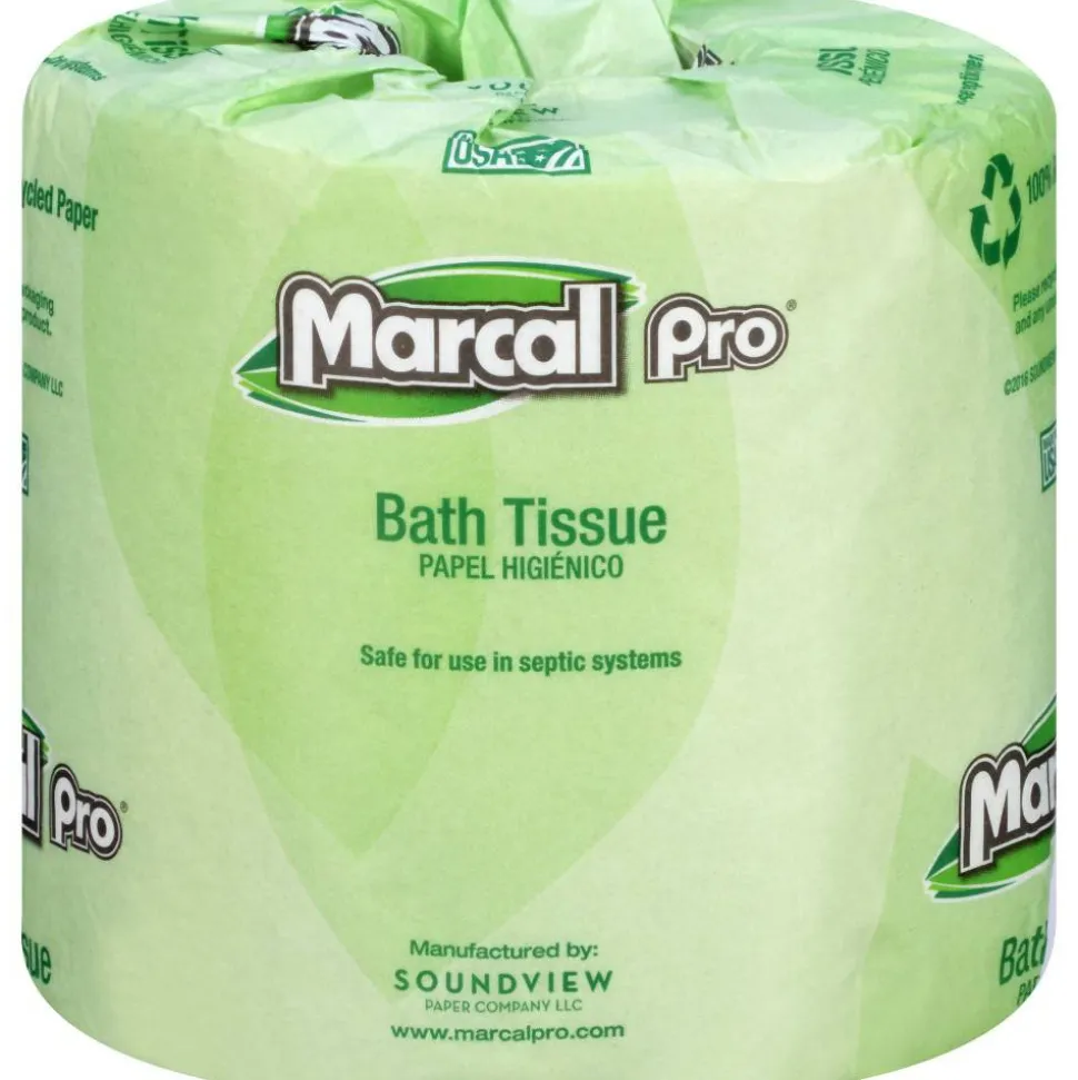 Marcal PRO 2-Ply Septic Safe Bathroom Tissue, 100% Recycled, White, 240 Sheets per Roll, Case of 48 Rolls
