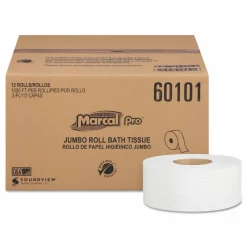 Marcal PRO 100% Recycled Bathroom Tissue, Septic Safe, 2-Ply, 3.3" x 1,000 ft, White, 12 Rolls/Carton