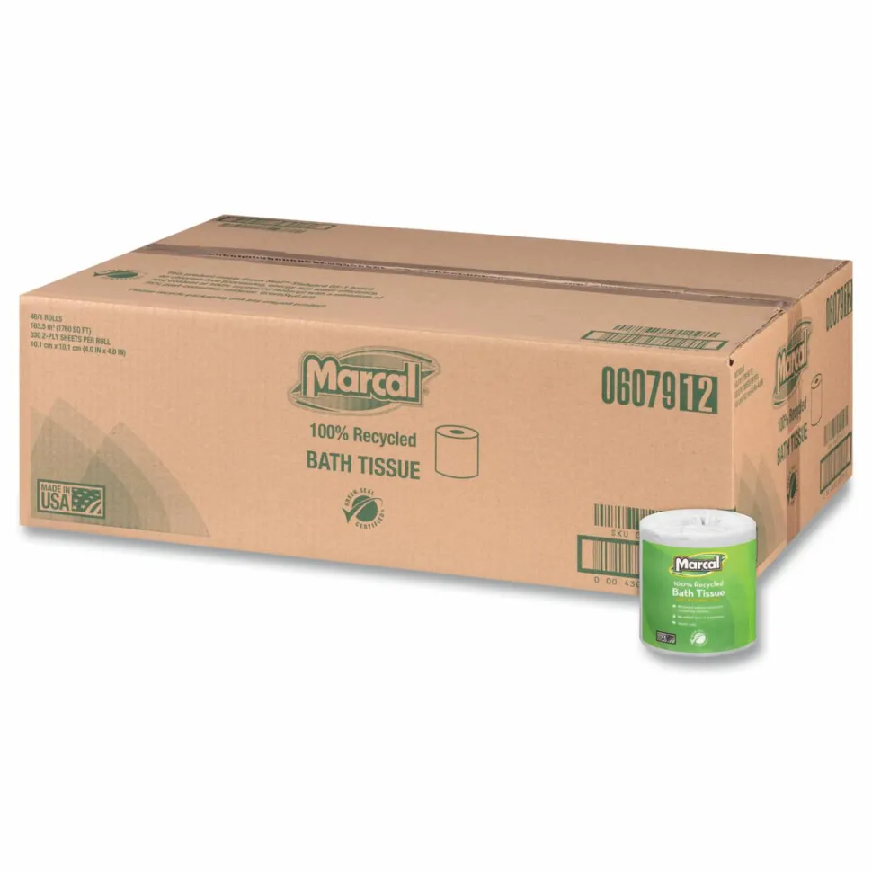 Marcal Small Steps 2-Ply Toilet Paper, 100% Recycled, 336 Sheets Per Roll, Pack Of 48 Rolls