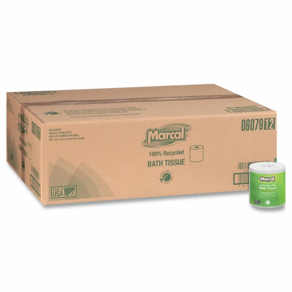Marcal Small Steps 2-Ply Toilet Paper, 100% Recycled, 336 Sheets Per Roll, Pack Of 48 Rolls