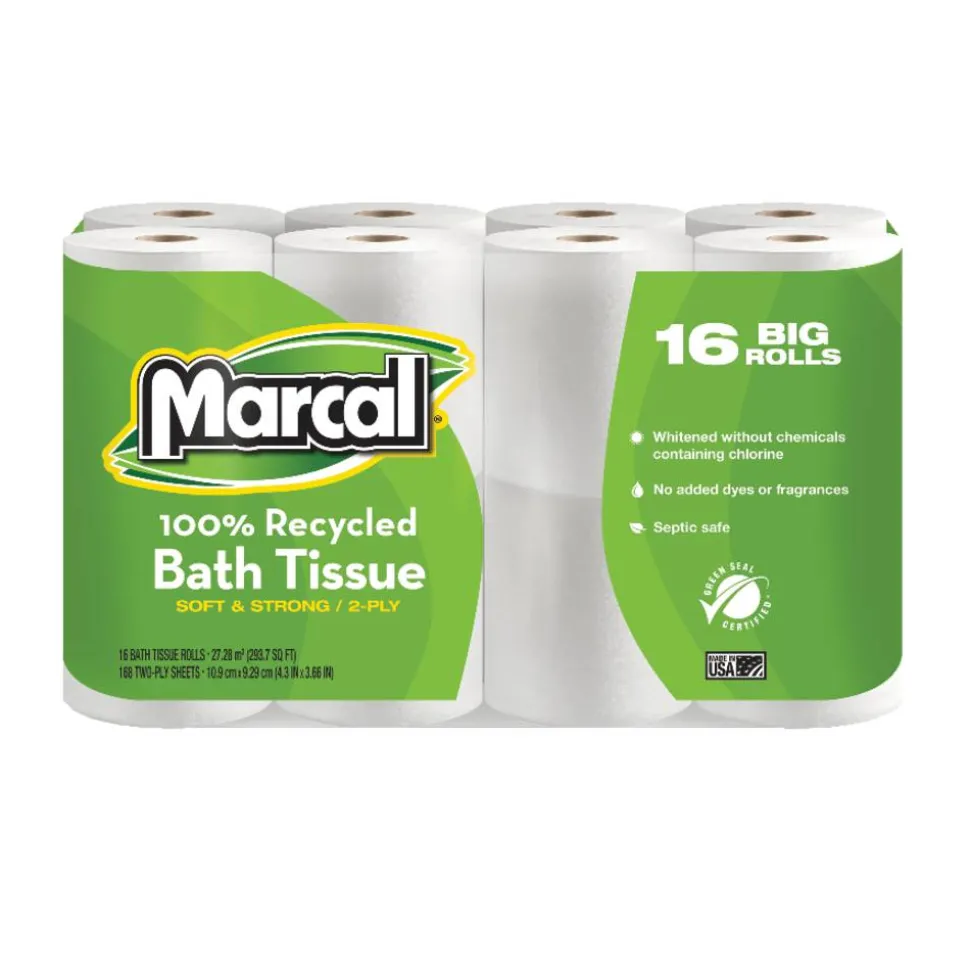Marcal Small Steps 2-Ply Toilet Paper, 100% Recycled, 168 Sheets Per Roll, Pack Of 16 Rolls, 16466