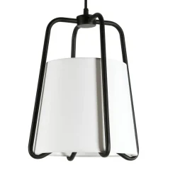 Marduk 11" Wide Pendant with Fabric Shade in Blackened Bronze/White