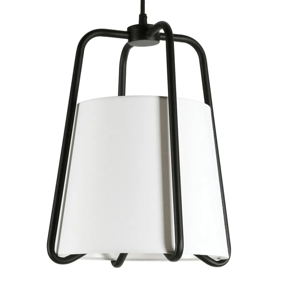 Marduk 11" Wide Pendant with Fabric Shade in Blackened Bronze/White