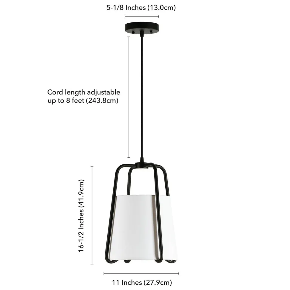 Marduk 11" Wide Pendant with Fabric Shade in Blackened Bronze/White