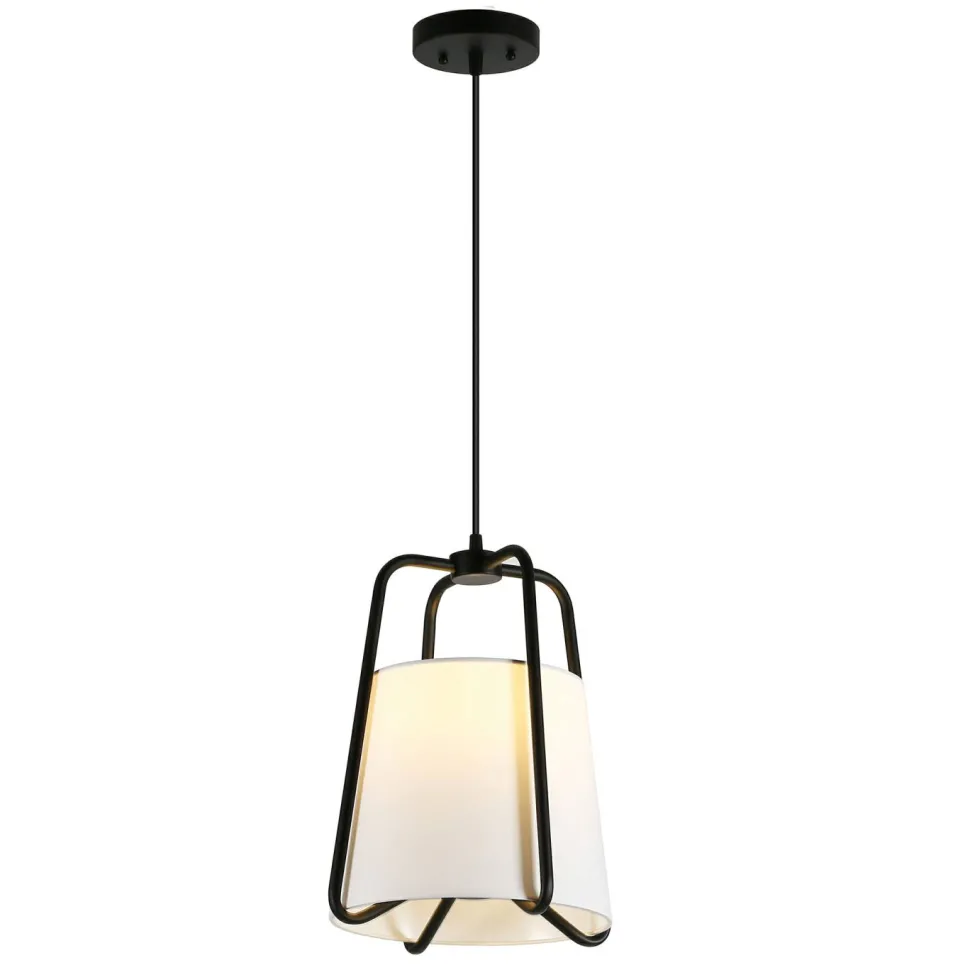 Marduk 11" Wide Pendant with Fabric Shade in Blackened Bronze/White