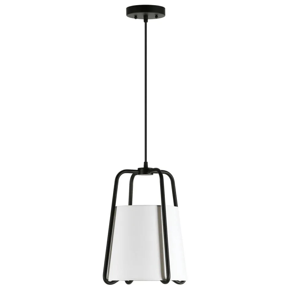 Marduk 11" Wide Pendant with Fabric Shade in Blackened Bronze/White