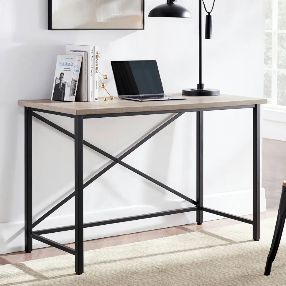 Martina Rectangular 47.5" Wide Desk in Black/Gray Oak