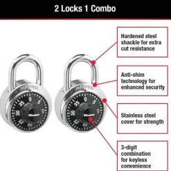 Master Lock Combination Padlock, Black, Pack Of 2