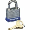Master Lock Four-Pin Tumbler Lock, Laminated Steel Body, 1.12" Wide, Silver/Blue, 2 Keys