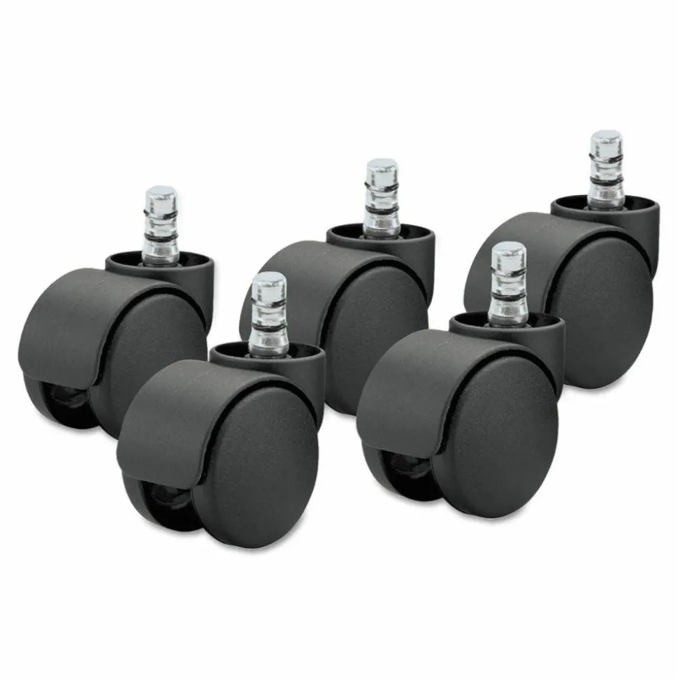 Master Caster Duet Noiseless Chair Mat Casters - 2" Diameter - 110 lb Load Capacity - Polyurethane - Matte Black - 1 Set