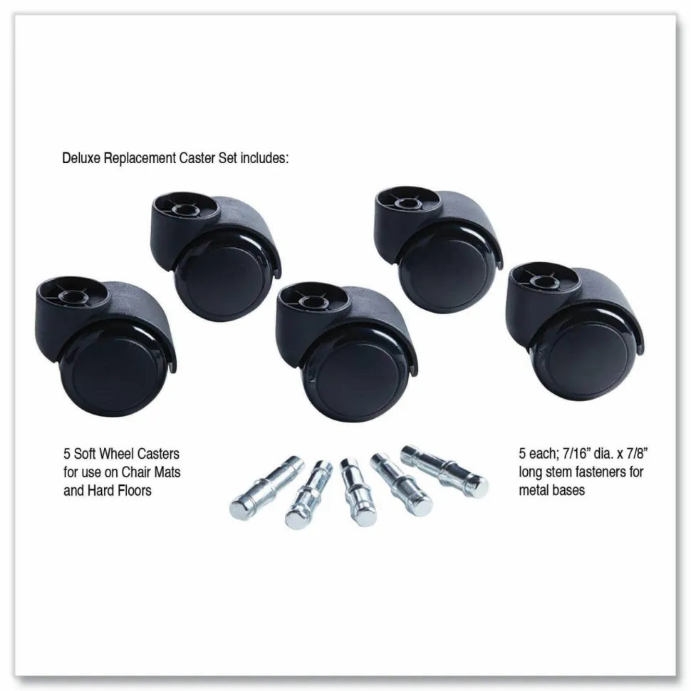 Master Caster Futura Series Casters, Soft Wheel, Stem B For Metal Bases, Pack Of 5