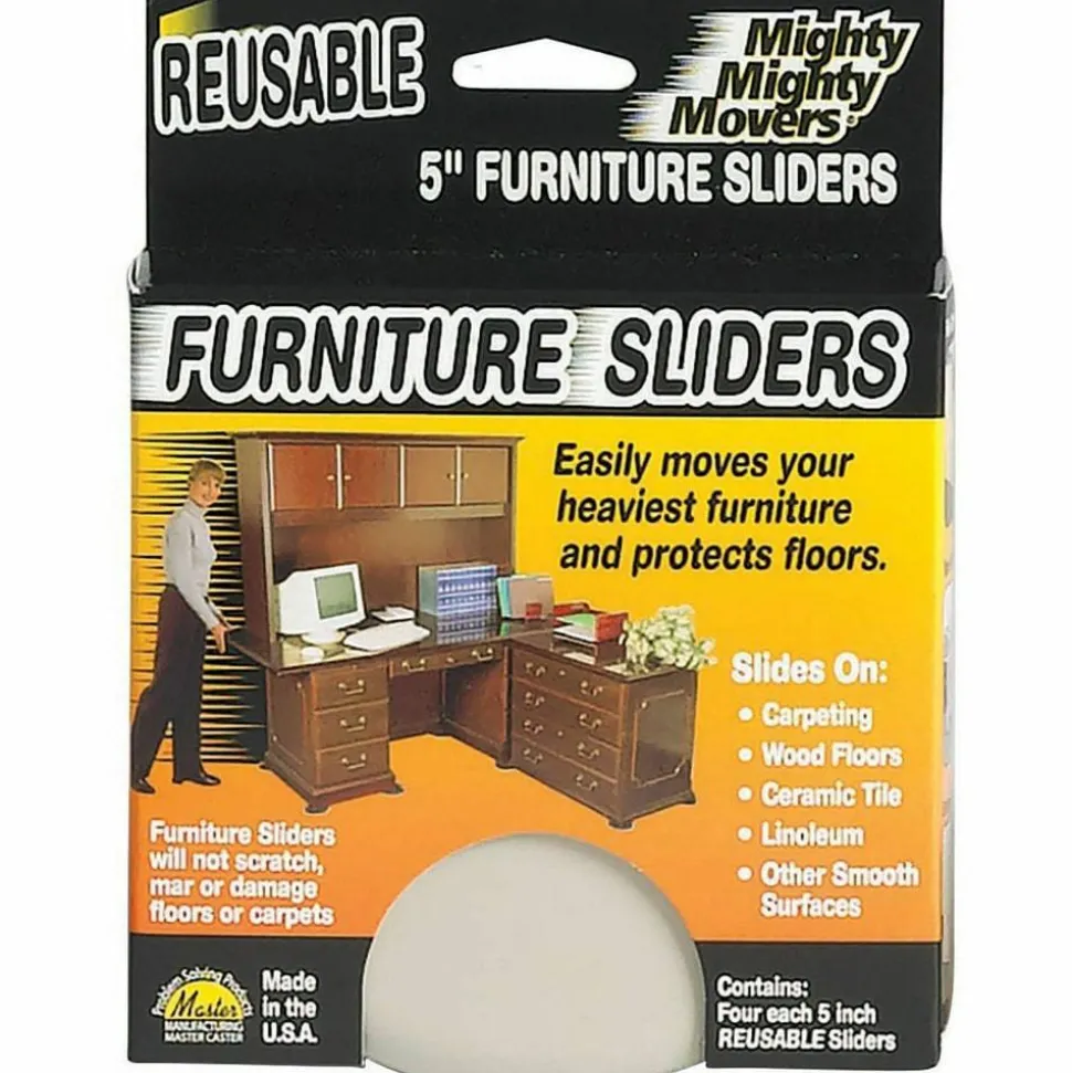 Master Caster Mighty Mighty Movers Reusable Furniture Sliders, 5"H, Beige, Pack Of 4 Sliders