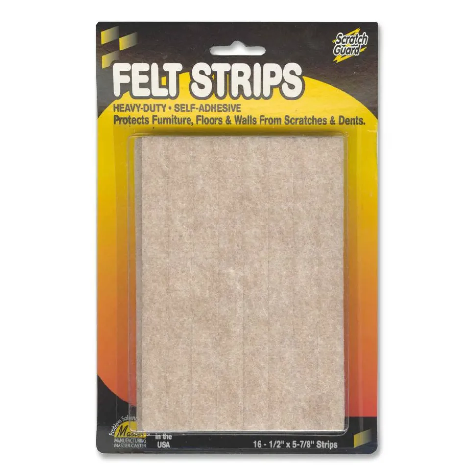 Master Caster Scratch Guard Felt Pads, 1/2" x 5 7/8", Beige, Pack Of 16