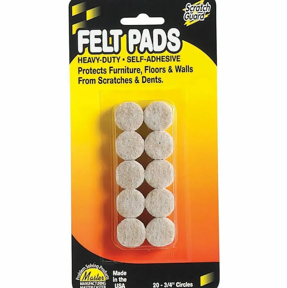 Master Caster Scratch Guard Self-Adhesive Felt Pads, 3/4" Diameter Circles, Pack Of 20