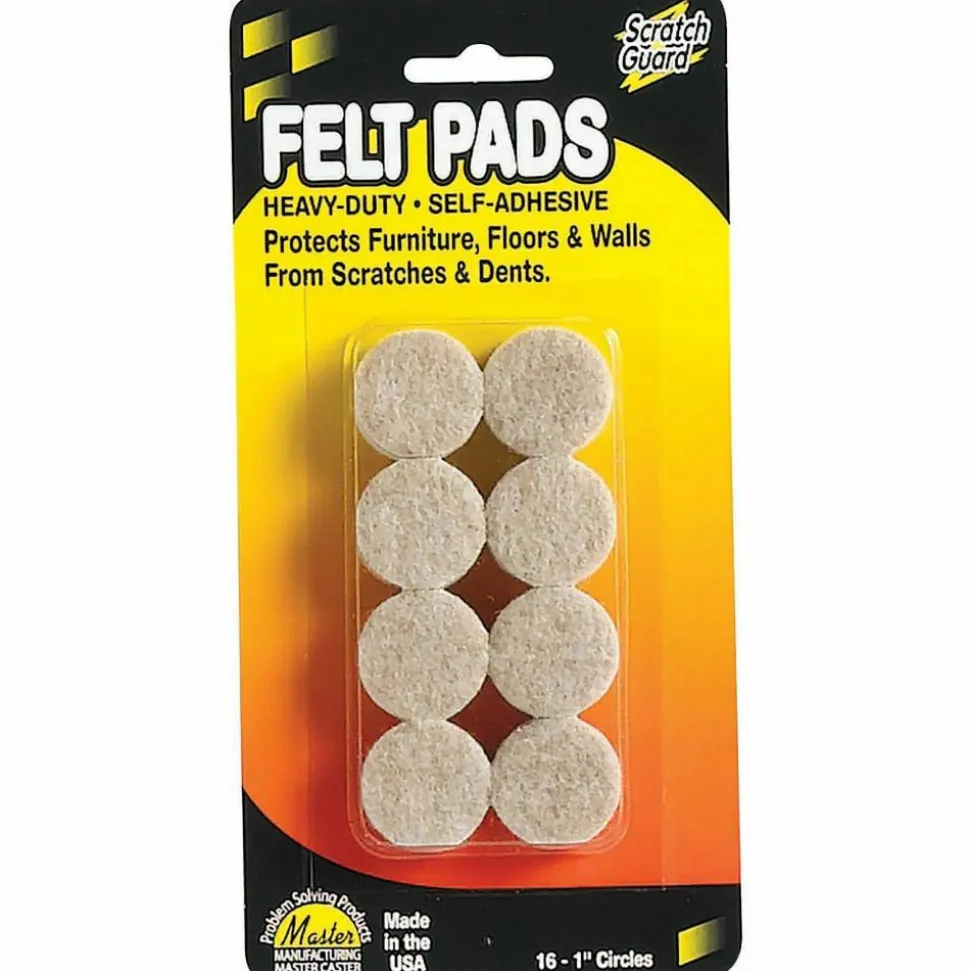 Master Caster Scratch Guard Self-Adhesive Felt Pads, 1" Diameter Circles, Pack Of 16
