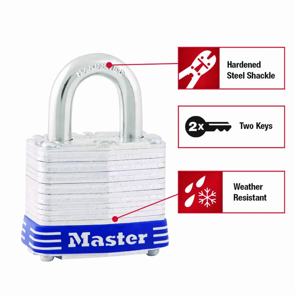 Master Lock Laminated Padlock, Steel, Silver