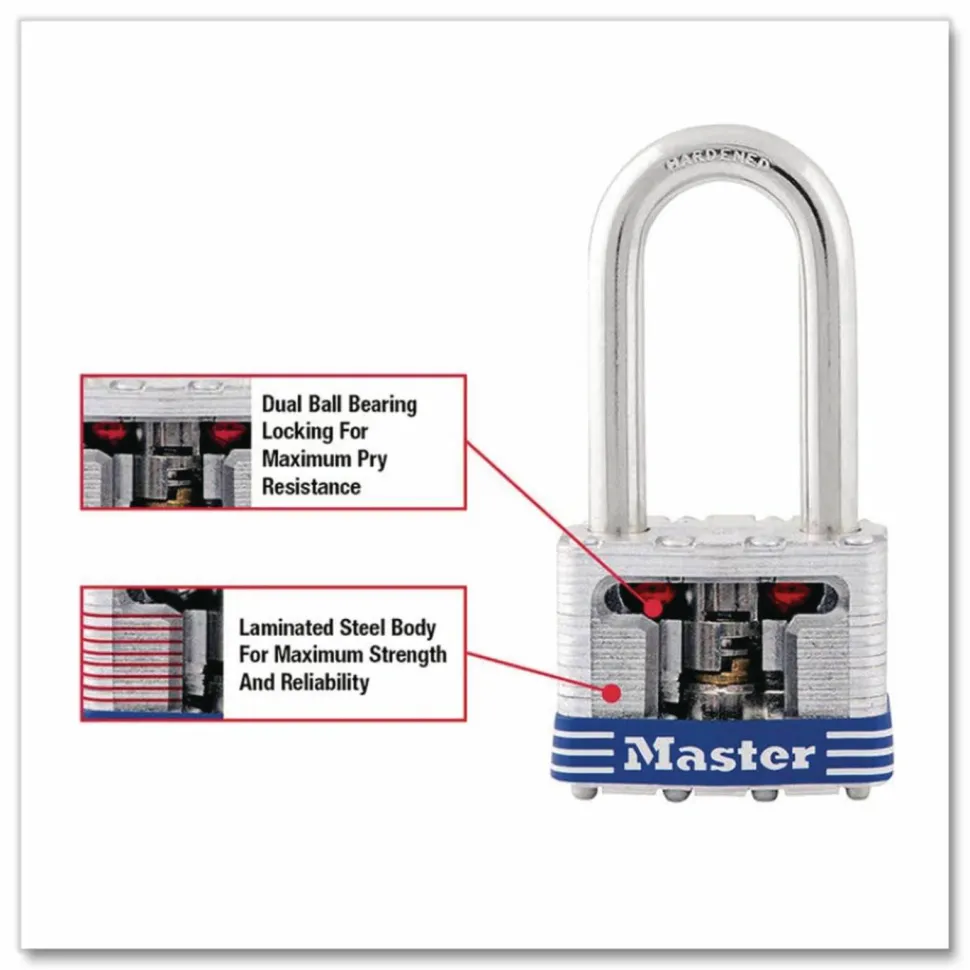 Master Lock Long-Shackle Padlock, Steel Gray