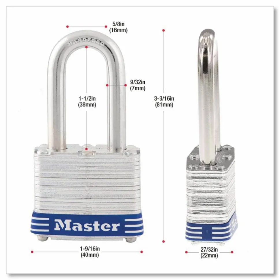 Master Lock Long-Shackle Padlock, Steel Gray