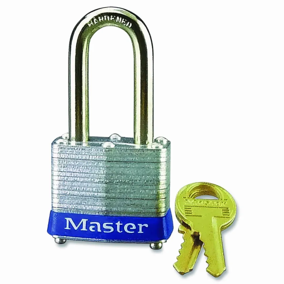 Master Lock Long-Shackle Padlock, Steel Gray