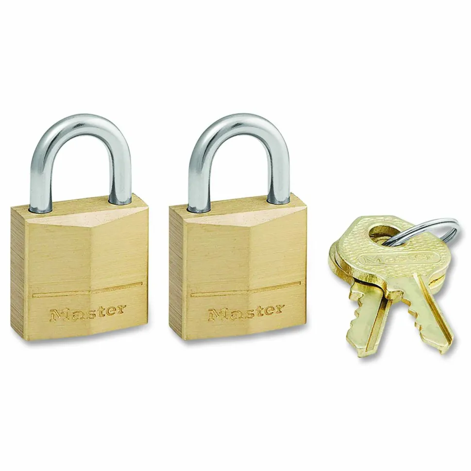 Master Lock Three-Pin Brass Tumbler Locks - 0.16" Shackle Diameter - Brass - 2 / Pack