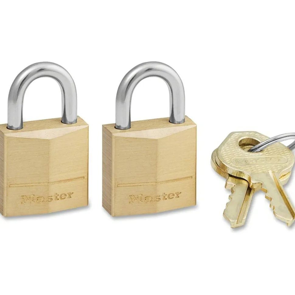 Master Lock Three-Pin Brass Tumbler Locks - 0.16" Shackle Diameter - Brass - 2 / Pack