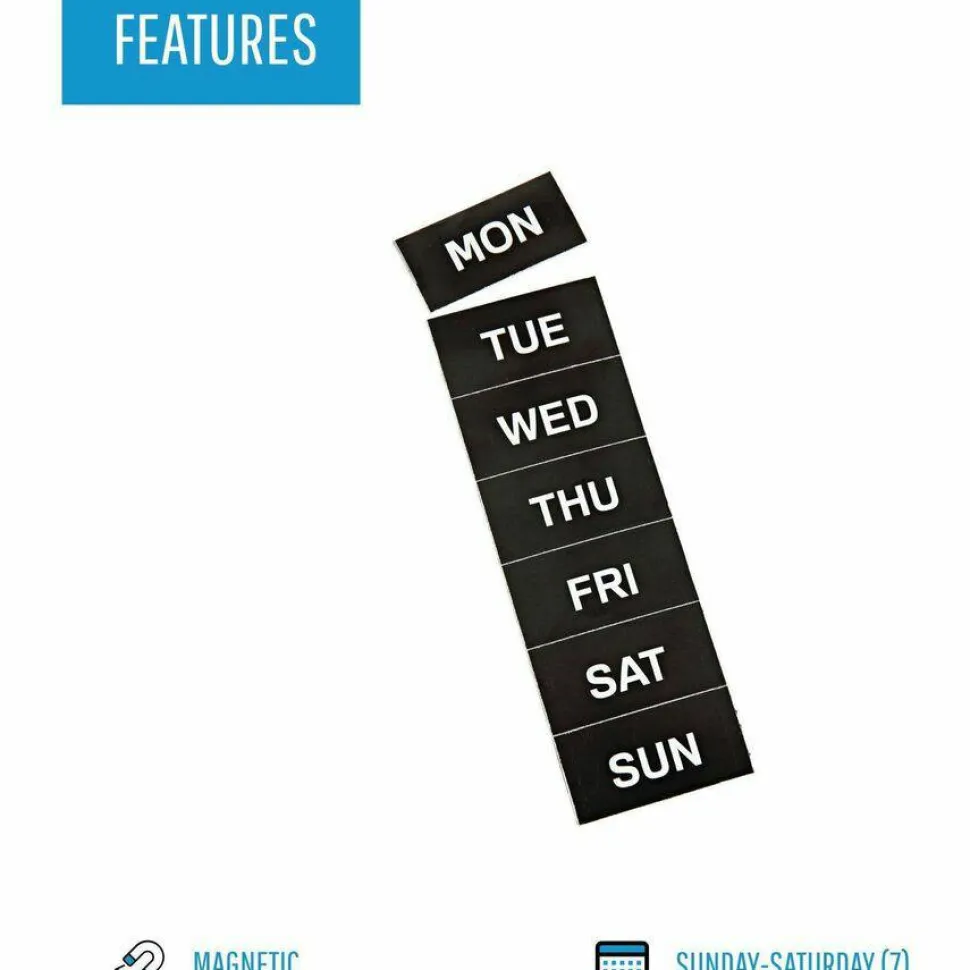 MasterVision Magnetic Days Of The Week, 1" x 2", Pack Of 7