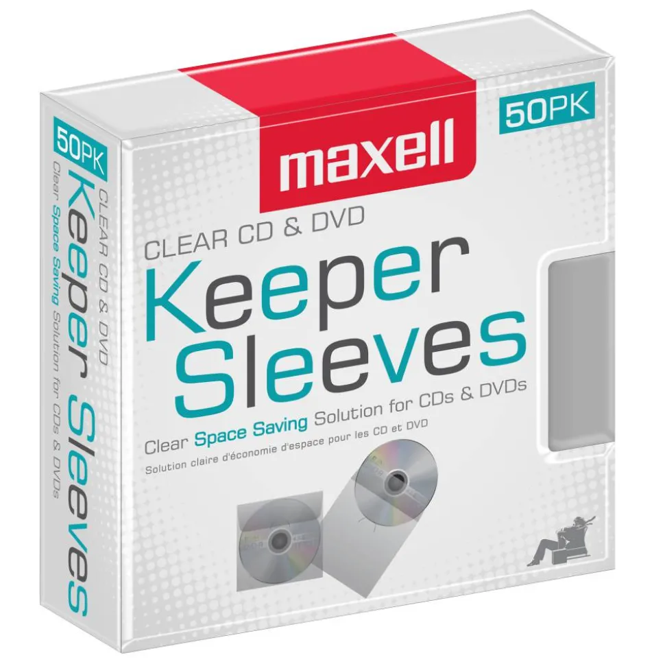 Maxell CD/DVD Keepers, Clear, Pack Of 50