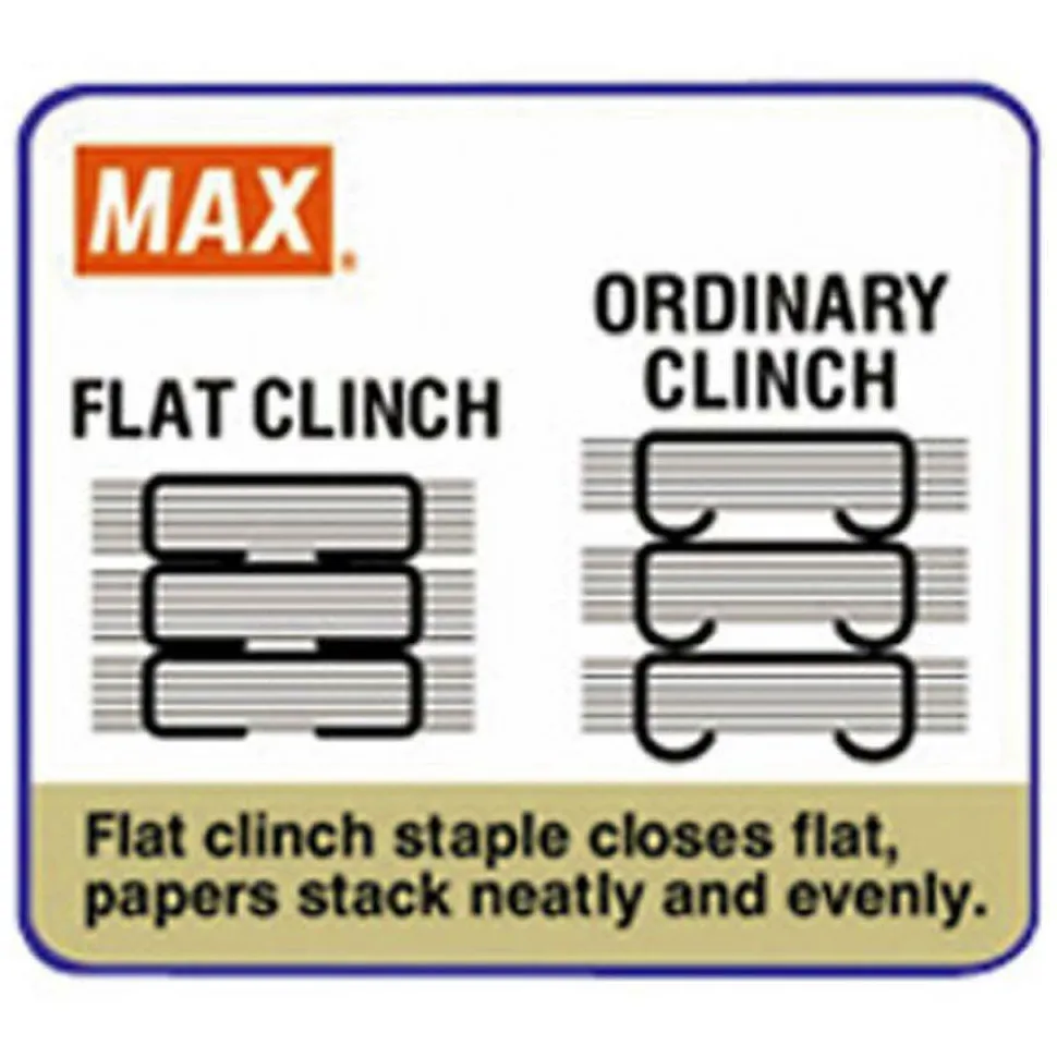 MAX Flat Clinch Full-strip Stapler - 30 Sheets Capacity - 210 Staple Capacity - Full Strip - 1/4" Staple Size - Black