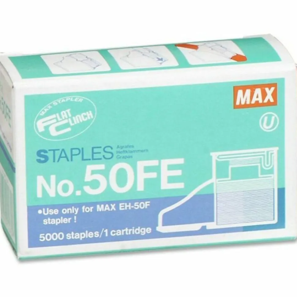 MAX Flat Clinch Heavy-Duty Stapler Cartridge, F/EH-50F, 5/16", Box Of 5,000