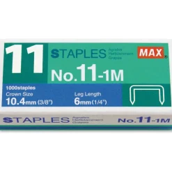 MAX No. 11-1M Staples - 50 Per Strip - 15/64" Leg - 7/17" Crown - for Paper - Silver - 1000 / Box