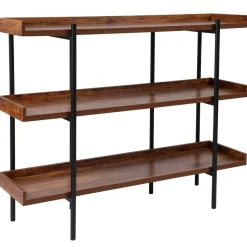Mayfair 3 Shelf 35"H Storage Display Unit Bookcase with Black Metal Frame in Rustic Wood Grain Finish