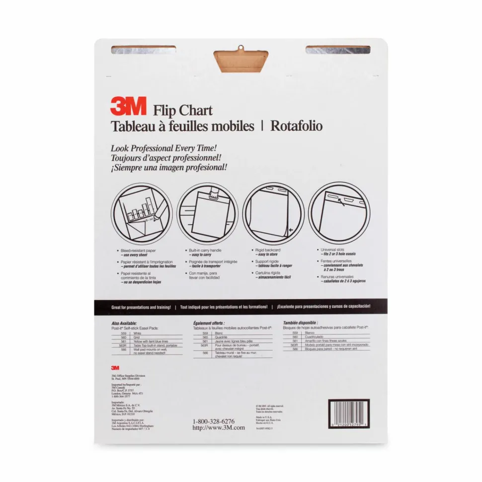 3M Bleed-Resistant Flip Charts, 25" x 30", White, 40 Sheets Per Pad, Pack Of 2 Pads