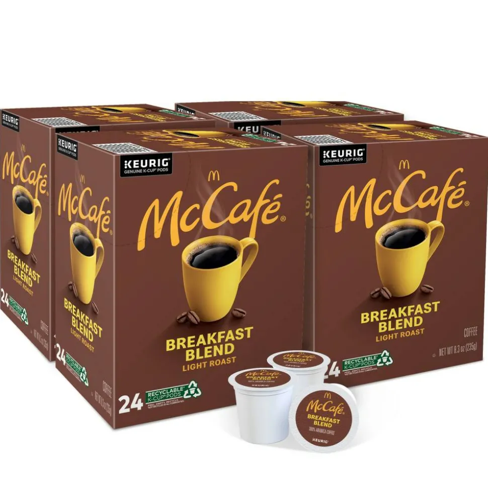 McCafe Breakfast Blend Coffee, K-Cups, Box Of 24 Pods, Case Of 4 Boxes