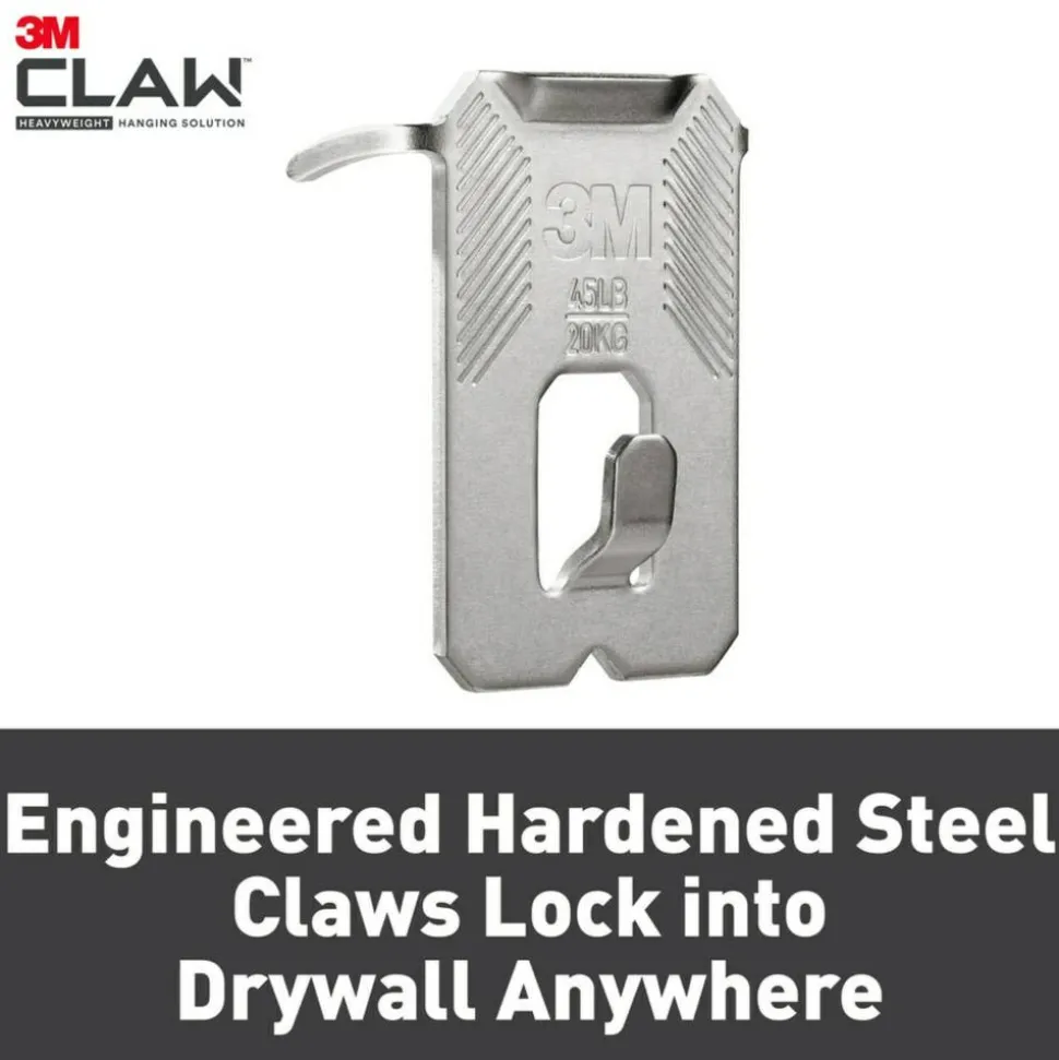 3M Claw Drywall Picture Hanger, Stainless Steel, 45 lb Capacity, 3 Hooks and 3 Spot Markers