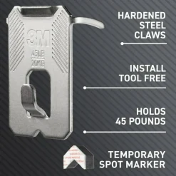 3M Claw Drywall Picture Hanger, Stainless Steel, 45 lb Capacity, 3 Hooks and 3 Spot Markers