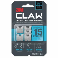 3M Claw Drywall Picture Hanger, Stainless Steel, 15 lb Capacity, 5 Hooks and 5 Spot Markers