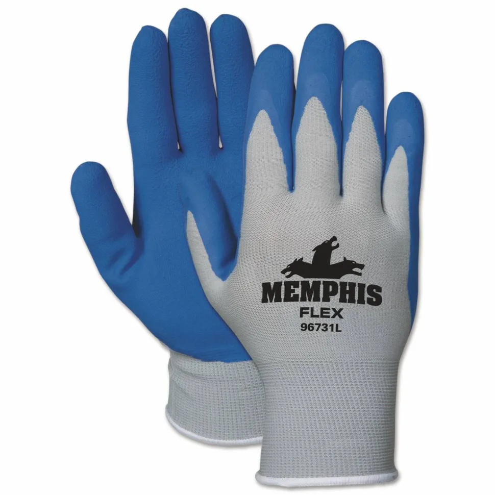 MCR Safety Memphis Flex Latex-Coated Seamless Nylon Knit Gloves, EN388: 3131, Small, Blue/Gray, 12 Pairs