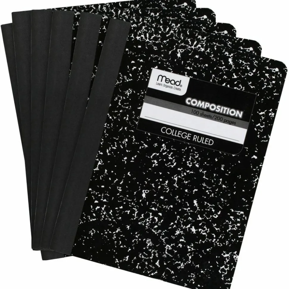 Mead Composition Books, 7.5" x 9.75", College Ruled, 100 Sheets, Black Marble, Pack Of 12