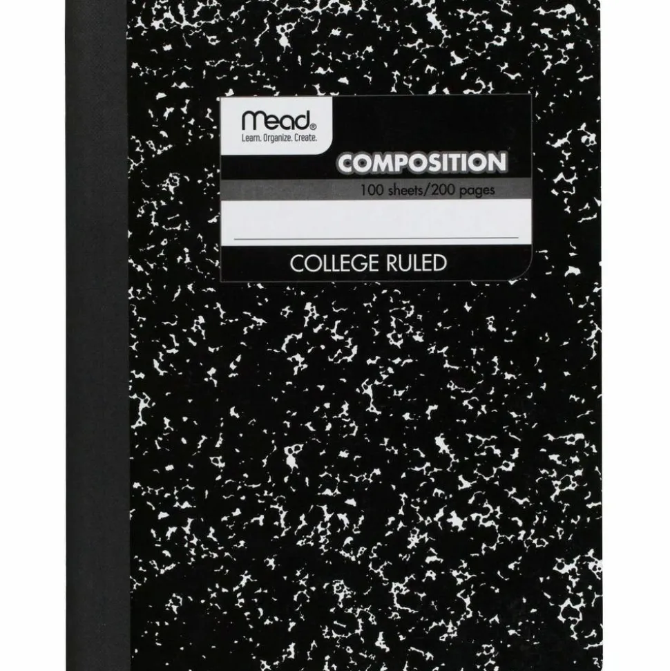 Mead Composition Books, 7.5" x 9.75", College Ruled, 100 Sheets, Black Marble, Pack Of 12
