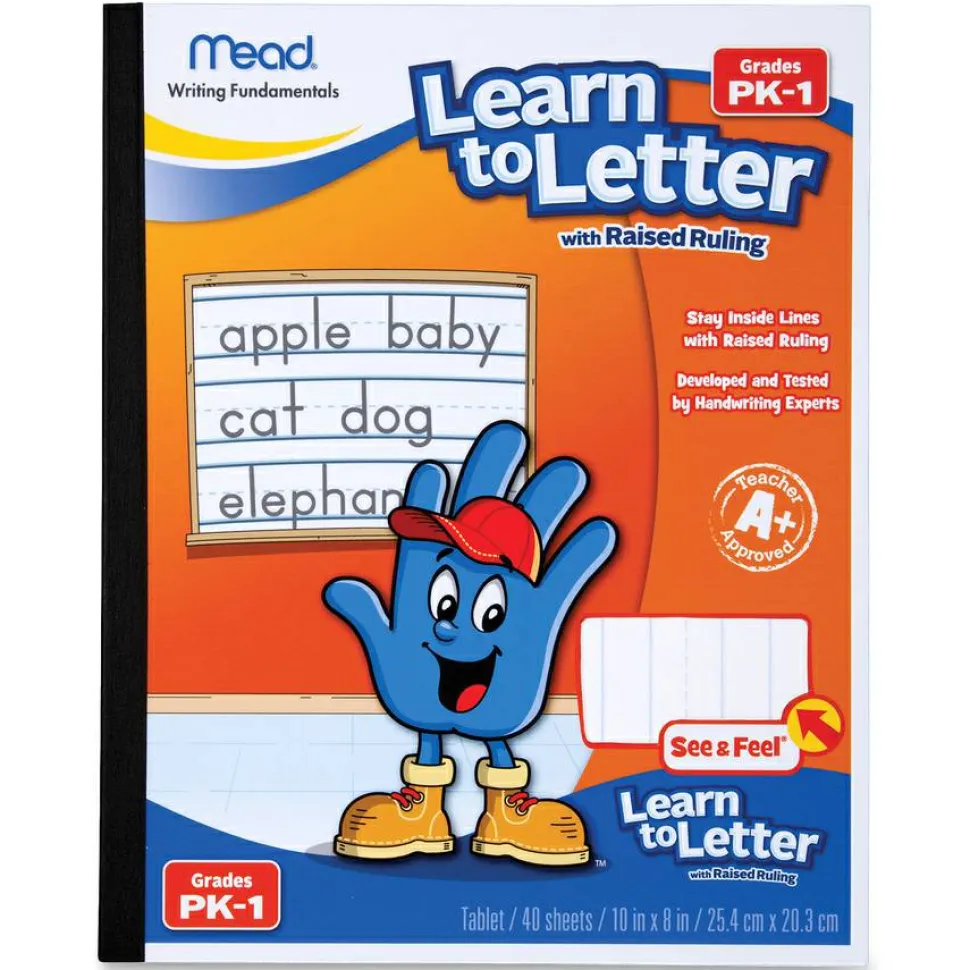 Mead Learn to Letter Primary Journal with Raised Ruling, Manuscript Format, Orange/White/Blue Cover, (40) 10 x 8 Sheets