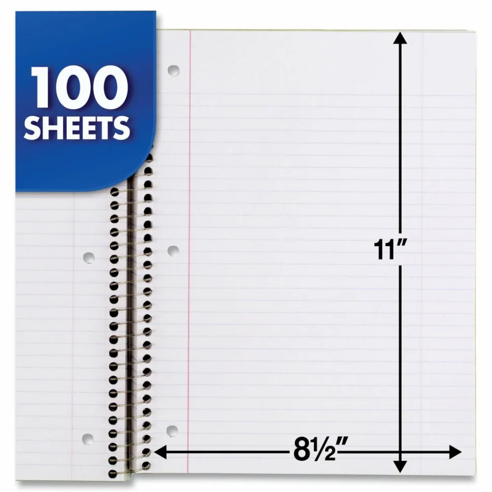 Mead Spiral Notebook, 8" x 11", 1 Subject, College Ruled, 200 Pages (100 Sheets), Assorted Colors